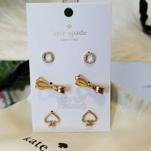 Kate Spade Gold Bow Spade Multiple Earrings Set
